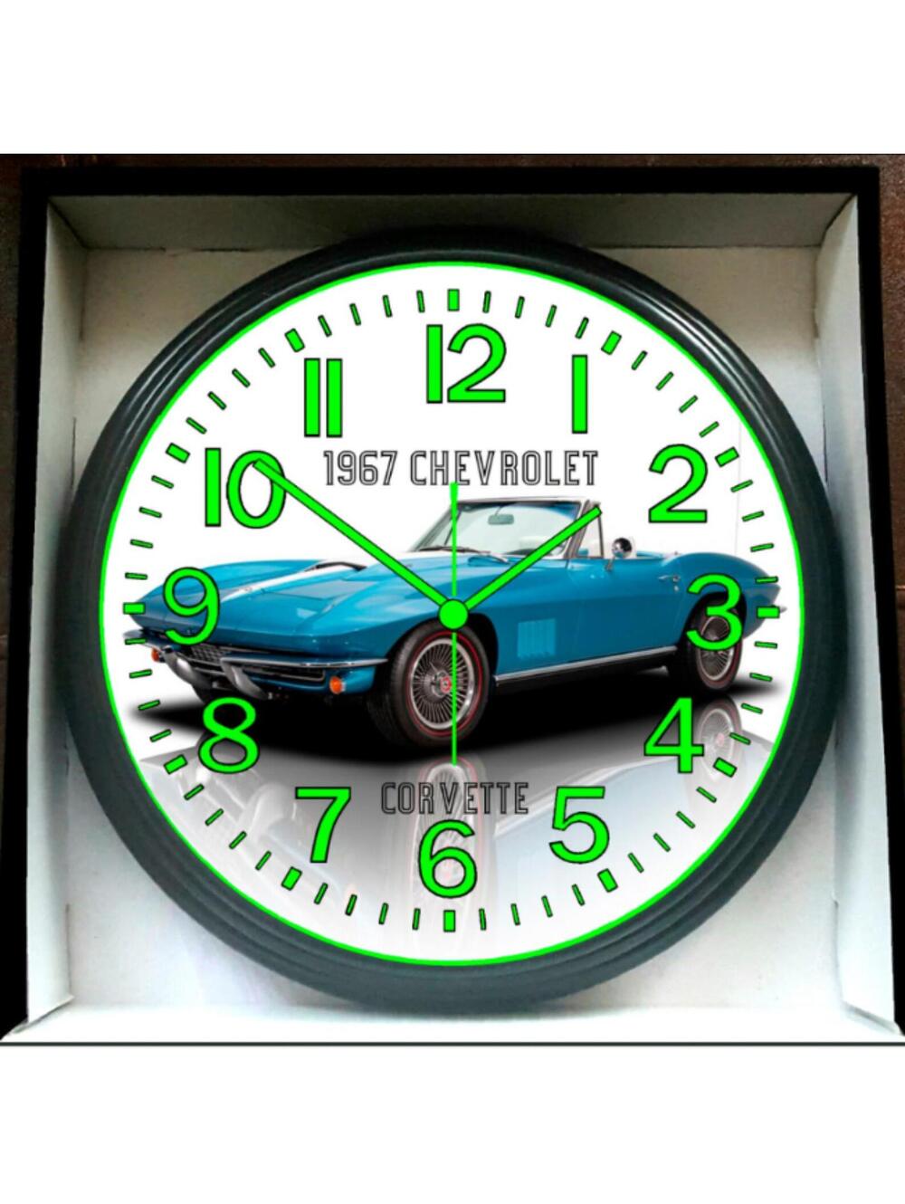 1967 Chevrolet Corvette Garage Shop Glow In The Dark Wall Clock New